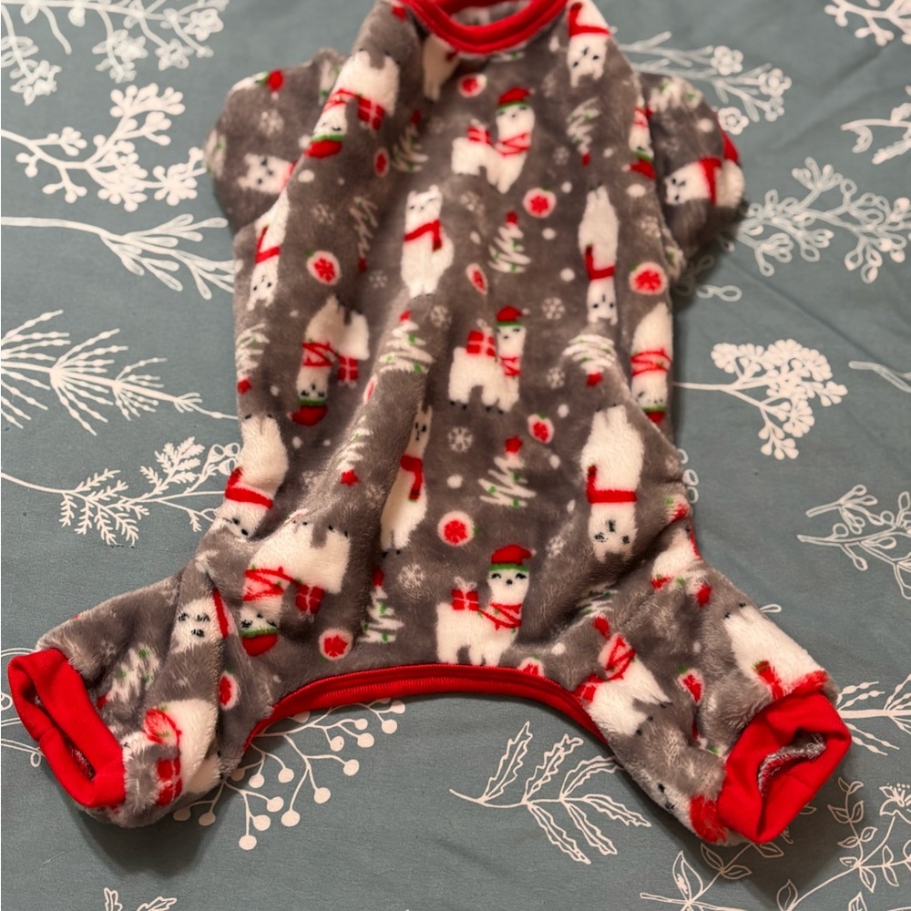 Cozy Gray Dog Pajamas with Red Trim
